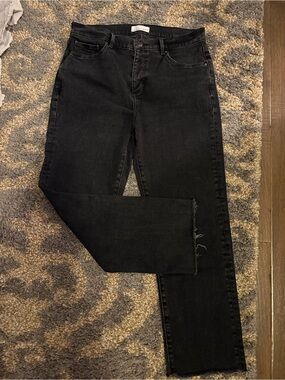 LOFT Black High-Rise Ankle Jeans with Raw Hem